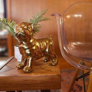 MCM Style Gold Ceramic Pug Statue